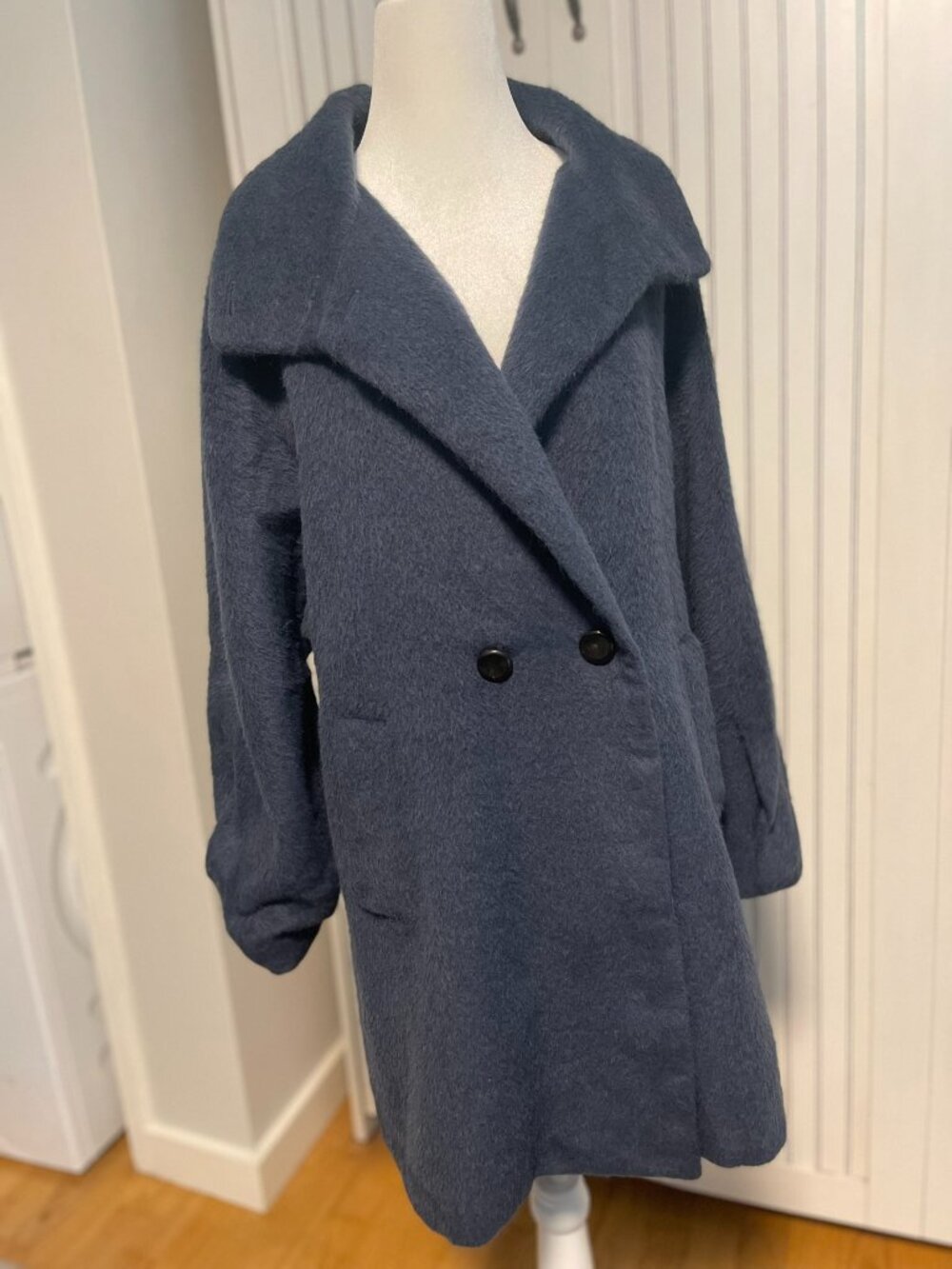 Vintage Olivia Lauren Dusty Blue Wool 70% Coat Oversized Collar Womens M
